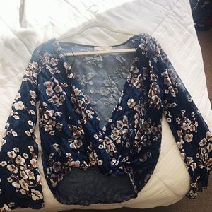 Lovestitch Floral Embroidered Surplice Top-Small